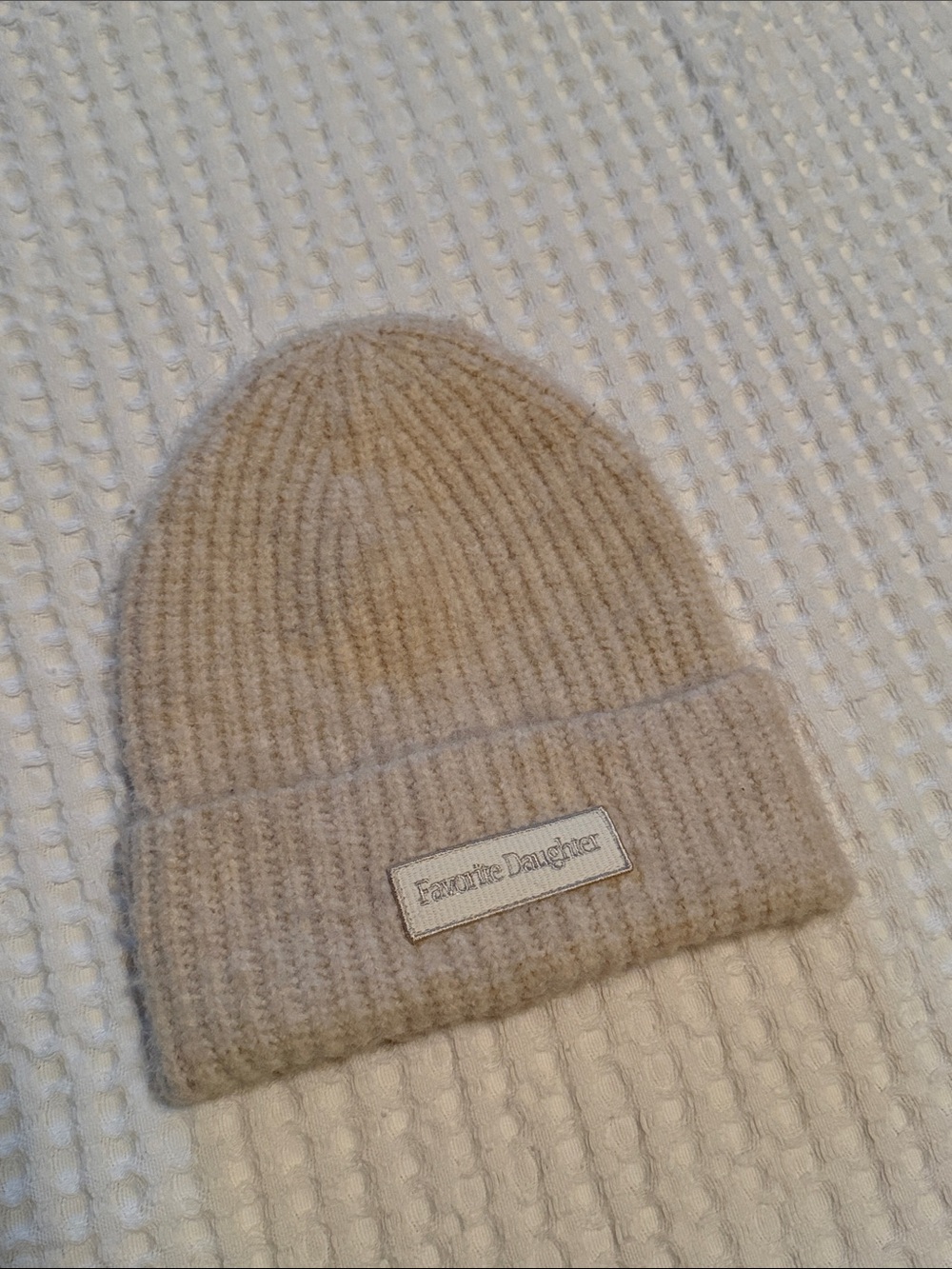 Favorite Daughter Neutral Beige Ribbed Knit Beanie